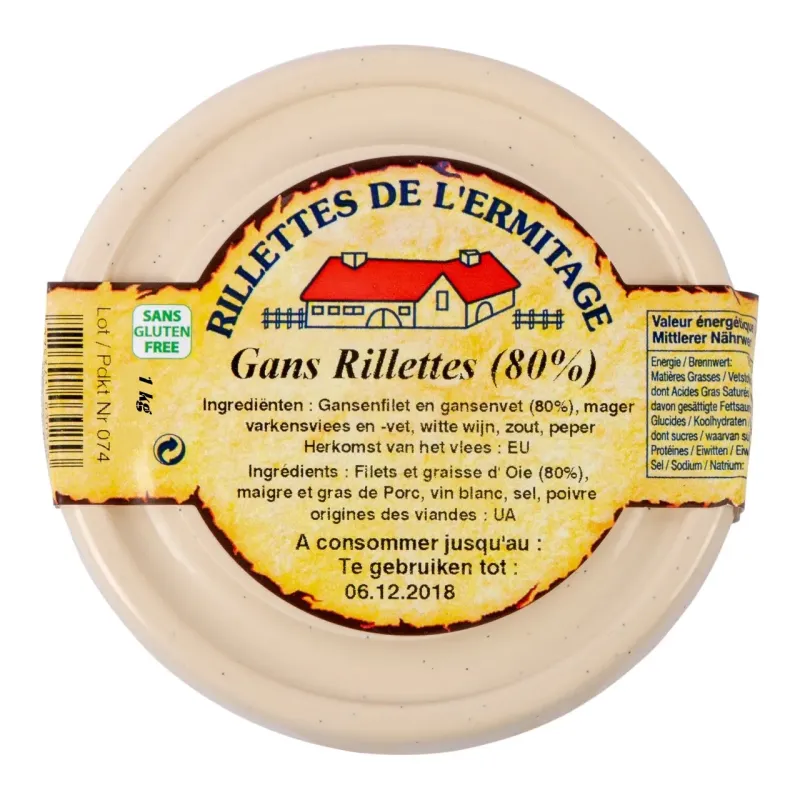 Ganzen- Rillettes d’Oie 80% Terrine Plastique 1 Kg